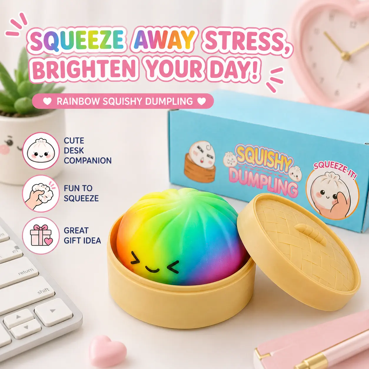 Giant Rainbow Dumpling Squishy Toy - TPR Glitter Stress Relief Squishies, Dumpling Squishies Mystery, Soft Squeeze Fidget Toy for Parent-Child Play, Teacher Reward Game Item