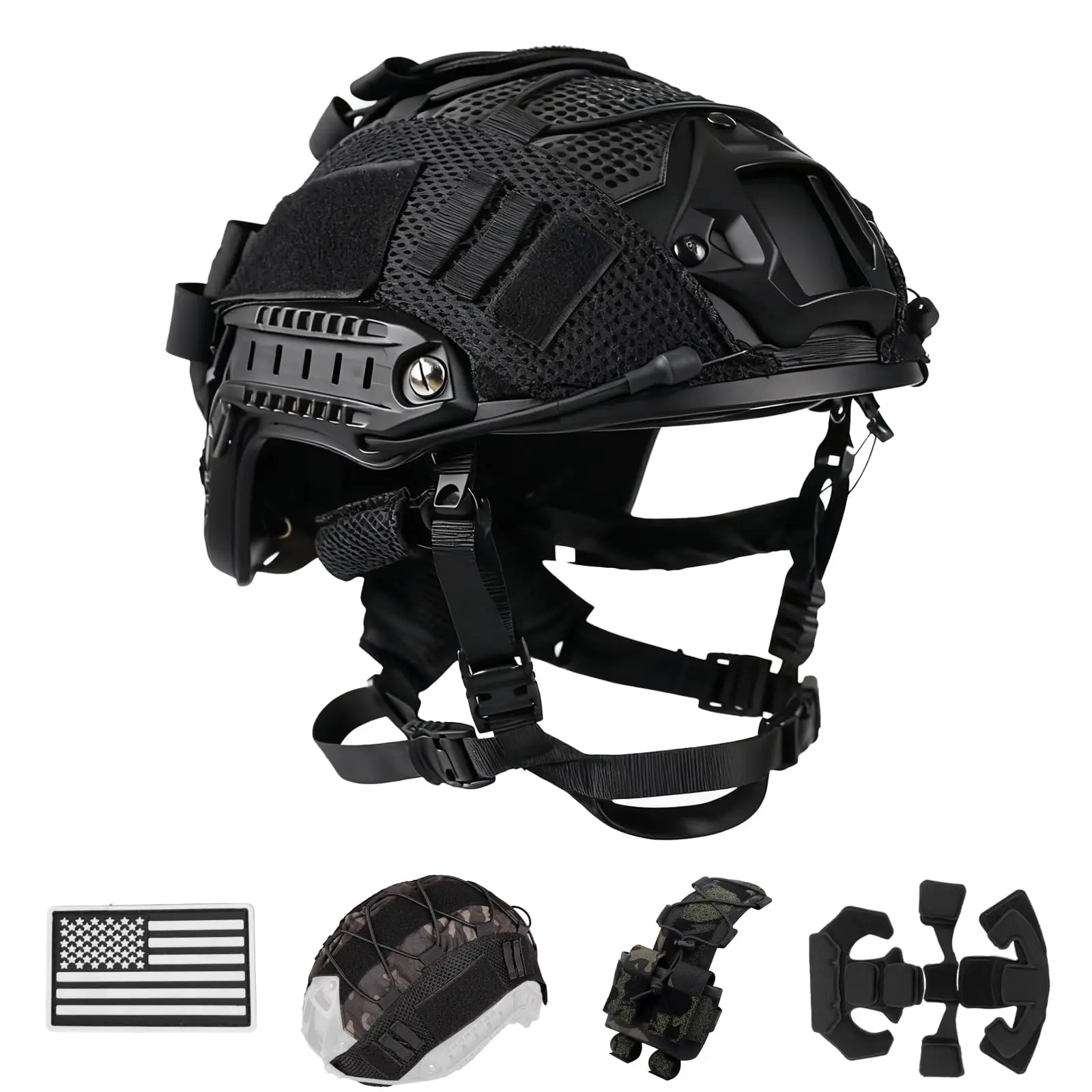 Tactical Set with Battery Pouch & Cover $ Adjustable Helmet for Cosplay Gear