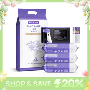 HICC PET Dog&Cat Moisturizing Wipes,  Plant-Based Gentle Deodorizing Nourishes Fur Rose Scent, Biodegradable Sensitive Grooming for Family Pets   Paws Cleaner Wet Natural