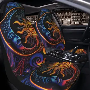 Universal Car Seat Covers Set, Sun Blue Moon Design, All-Season Fabric, Full Protection, Fits Multiple Models, Women's Car Accessories