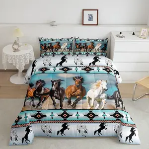 Feelyou Aztec African Tribal Horse Print Bedding Set - Ethnic Tribe Arrow Dream Catcher Southwest Native Quilt, Breathable Duvet with Farm Animals Insert, Bedroom Bedding, Bedroom Bedding Set, Breathable Duvet Set