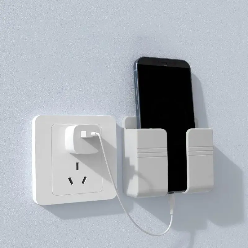 Wall Mounted Phone Holder, 1 Count Self-adhesive Punch-free Phone Socket Holder, Multifunctional Storage Rack, Easy-installation Wall Phone Socket Hol