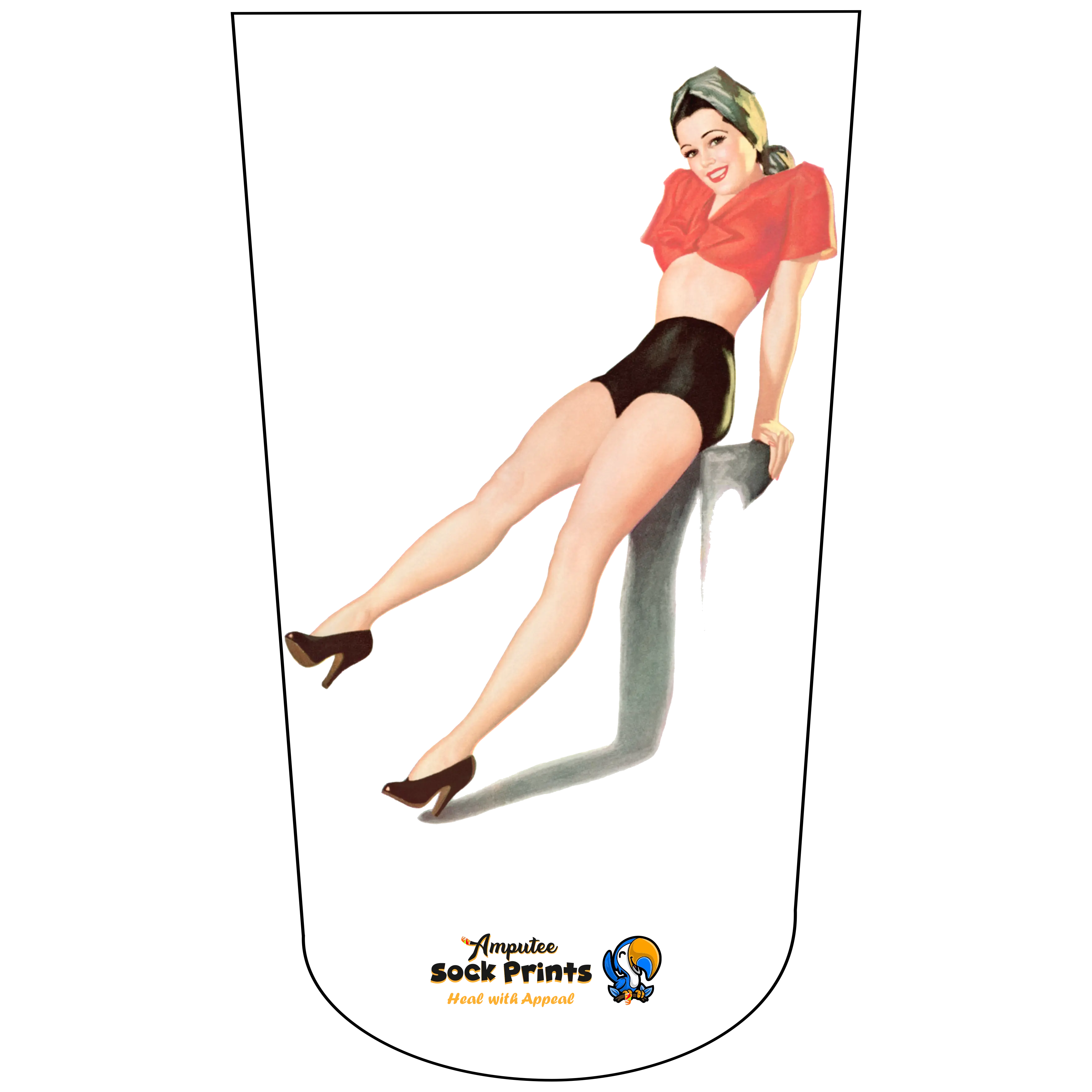 Amputee Sock "Woman Sitting on Ledge V1", Prosthetic Limb Sock, 3ply Stump Sock