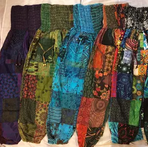 Patchwork Harem Pants with Pockets, Boho Hippie Cotton Pants, Women’s and mens Summer Lightweight Pants, Festival Pants