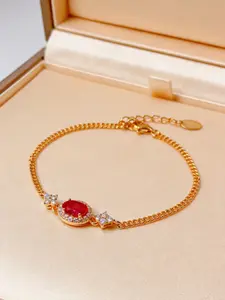 Silver Color Ruby Bracelet 2026 Trendy New Rose Gold Gemstone Jewelry Gift for Mom Girlfriend, Elegant Simple Design