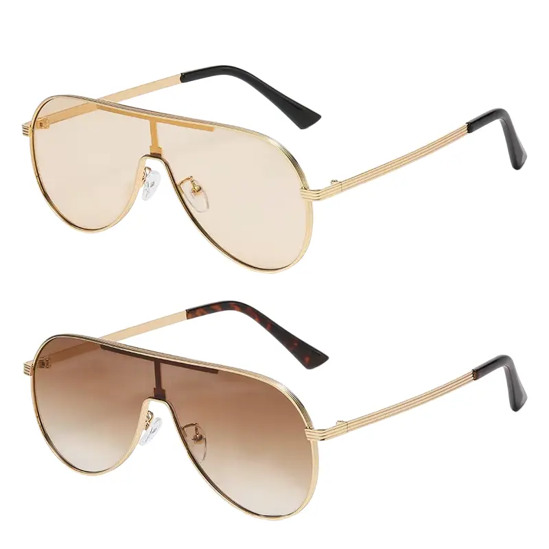 〖Summer Vibes〗2 PCS Retro Vintage Luxury Gold Aviator Sunglasses for Men Women – Unisex Semi Rimless Half Frame One Piece Tinted Lens Fashion Casual Street Style Shades