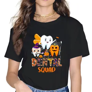100% Cotton Unisex Funny Dental Squad Costume Trick or Teeth Halloween Dentist T-Shirt Graphic Printed Vintage Casual Tshirt
