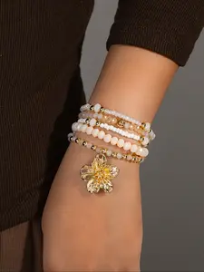 Elegant Fashion Artificial Crystal Beaded Stackable Romantic Bracelet Set, Flower Pendant Elastic Miyuki Beads, Women's Bangle & Bracelet Kit