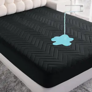 Waterproof Mattress Protector, Quilted Queen Fitted Mattress Cover with 15" Deep- Machine Washable - Soft and Breathable Mattress Pad Cover, Black