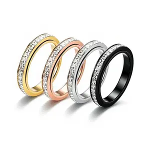 Anxiety Rings for Women and Men Titanium Steel Spinner Fidget Band Rings with Cubic Zirconia for Stress Relief and Wedding Promise Comfort Fit Size