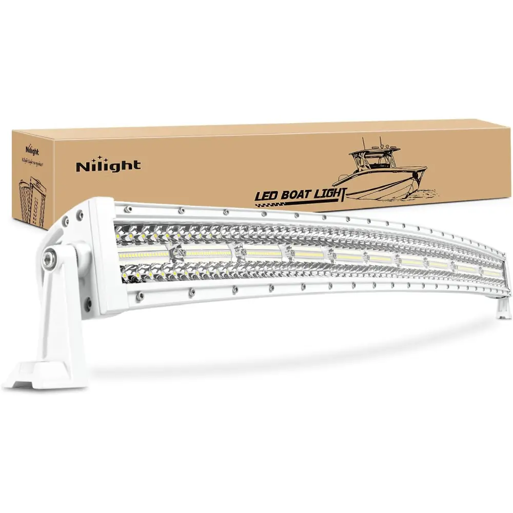 Nilight 42-in Curved Marine LED Light Bar, White Spot-Flood Combo Light, Vehicle Accessories for Boat Deck, Night Fishing & Vehicle Use, Father's Day Gift