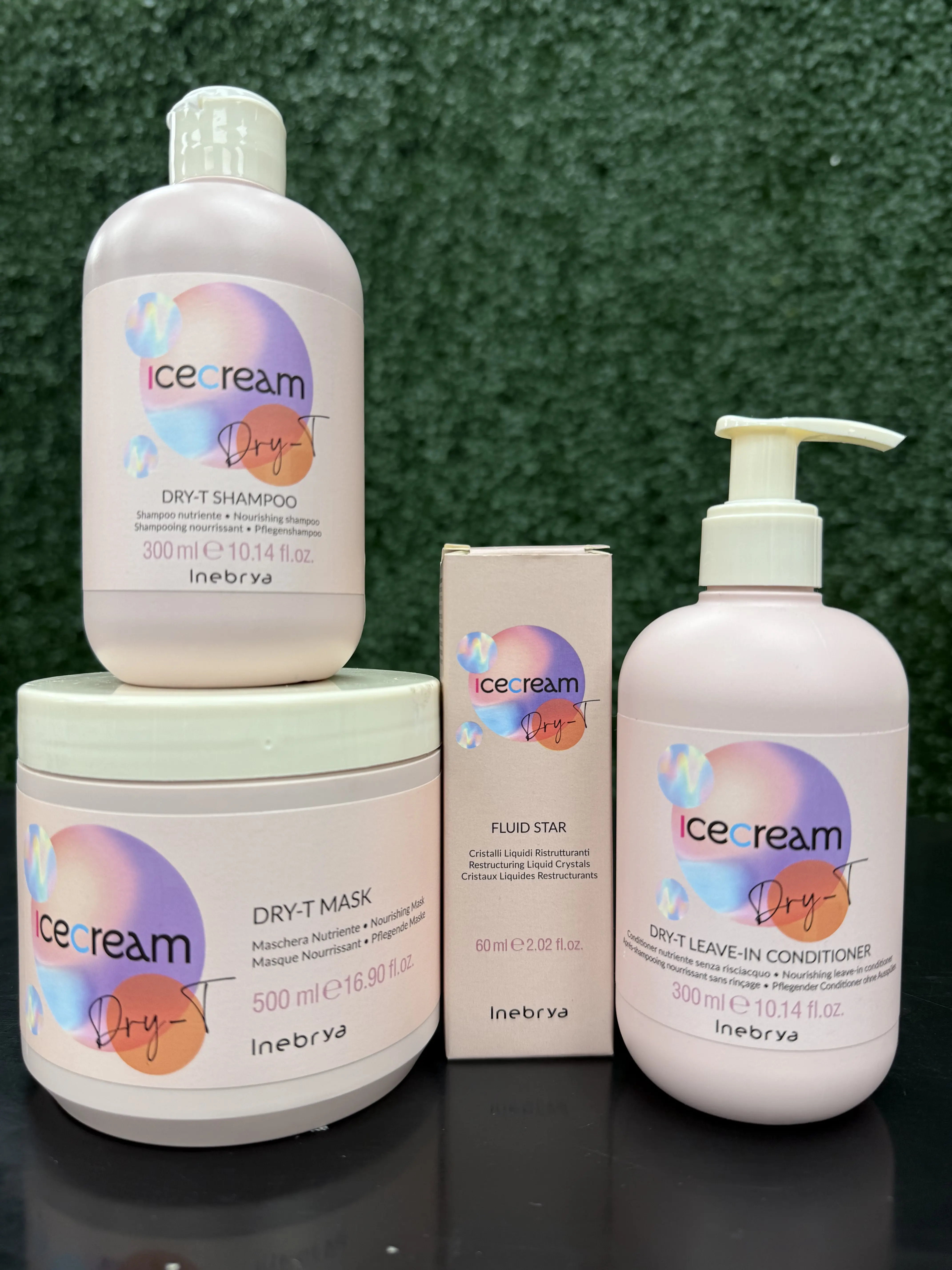 Inebrya Ice Cream Dry T Bundle Kit - Essential Hair Care with Shampoo Mask Leave in Conditioner & Restructuring Oil for Healthy Manageable Hair