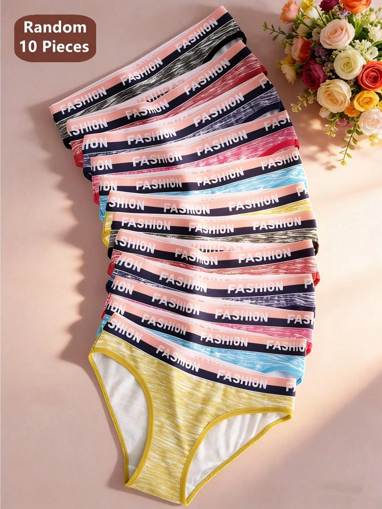 10Pcs Random Assorted Colors Women Panties, Letter Waistband Seamless Triangle Underwear, Comfortable Breathable Sexy Daily Wear