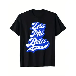 Zeta Phi Beta Sorority T-Shirt - Black with Bold Blue "Since 1920" Print, Soft Breathable Cotton, Casual Loose Fit Unisex Tee for HBCU Events, Family Matching & Casual Wear, Hbcu Event Apparel, Relaxed Fit Shirt,  double print   Vintage Metalcore Graphic