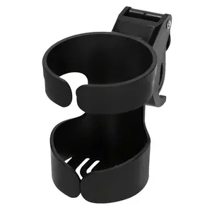 1 Pc 360° Rotating Cup Holder – Clamp-on drink holder for stroller and bicycle with fixed tray. Non-slip large-capacity design for cups and small items, secure and portable for travel and everyday use.