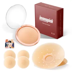 Imonopick Nipple Covers, 2 Pairs with Travel Box, Sticky Bra Reusable Pasties Waterproof Normal Type Womenswear