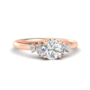 Round Cut Marquise And Round Accented Engagement Ring