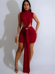 Women's Plain Mock Neck Dress, Elegant Fashion Casual Sleeveless Dress for Party Club Dating Wear, Women Dress for All Seasons, Formal Wear