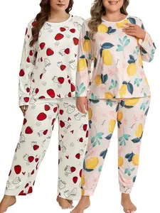 Women's Plus Size Printed Long Sleeve Pajama Set, Two-Piece Homeewear Sleepwear, Comfortable Loungewear, Nightwear Lounge Set for Women