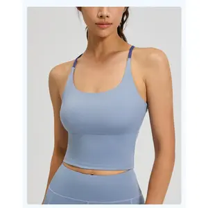 Women's High Stretch Naked Feeling Sports Beauty Back Bra, Summer Slim Fit Yoga Camisole with Chest Pad, Fitness Tank Top