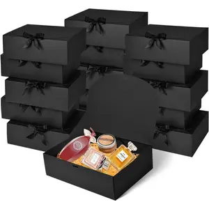 12Pack Black  Boxes with Lids, 12x9.8x3.1 Inch Groomsmen Proposal Box, Luxury Black  Box with Ribbon for Bridesmaid Box, Graduation, Christmas, Wedding, Birthday, Party