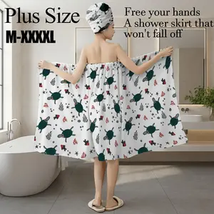 Plus Size M-XXXXL Pink Daisy Floral Print Bath Wrap Skirt & Hair Towel Set, Non-Slip Adjustable Shower Skirt for Bathroom, Spa, Bridal Shower, Summer Holiday Gift