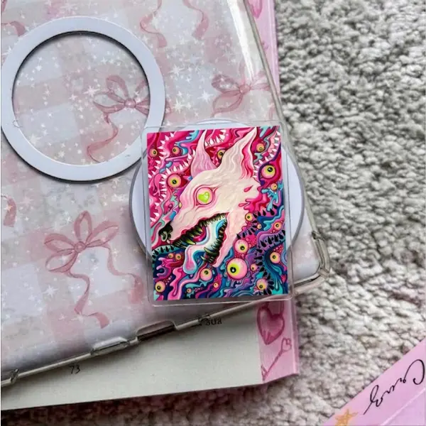 Graphic Dragon Monster with MagSafe Phone Grip, Horror Aesthetic Magnetic Phone Holder, Kawaii Scary Fan Gift , Kindle Accessories sticky Baby mount Library Card Flower-Shaped Multi-Functional Stand Universal Car Double-Sided Octo Adjustable Portable