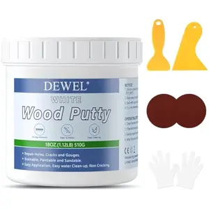 DEWEL Wood Putty, White Wood Filler Putty, 18 Ounce Wood Filler Paintable, Stainable, Premium Wood Furniture Repair Kit Quickly Restore Wood Holes and Cracks on Wooden Furniture White Wall Spackle Repair Kit quick dry nail hole paint edge