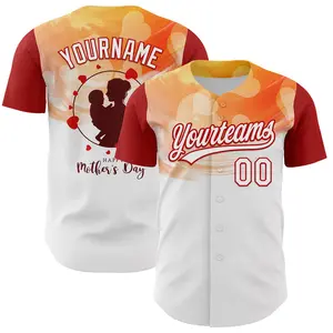 Custom White Red 3D Pattern Design Mother's Day Family Love Authentic Baseball Jersey, Mother's Day Gift
