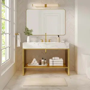 Modway Gridiron Bathroom Vanity in White Gold