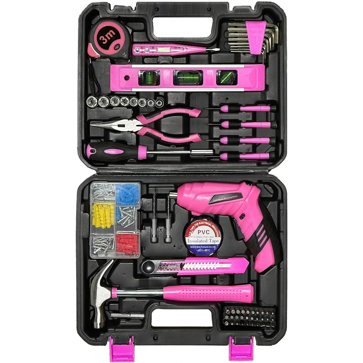 Toolbox Essentials for Women Girls Starter DIY Drilling Kit with Cordless Power Tools, Electric Drill, Hammer,  Sets, Mini Hand Tools, and Combo Bits for  Repair Household