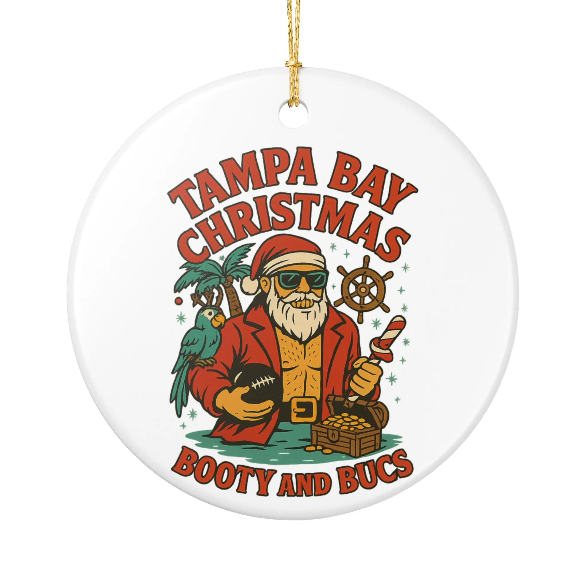 Tampa Bay Christmas Ornament - Funny Pirate Santa Tree Gift | Florida Holiday Decor | Booty and Bucs Ornament | Beach Xmas