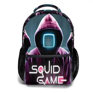 17" Squid Game Full-Print Backpack - Waterproof & Machine-Washable with Reinforced Base, Padded Adjustable Straps, 4-Pocket Storage for Tech, Essentials & Outdoor Gear