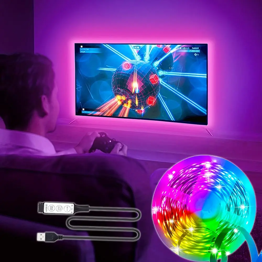 RGB LED Strip Light, USB Powered LED Strip Light with 3 Key Controller ...