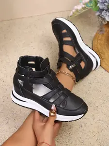 Stylish Summer Women's Sandals with Soft Sole, Side Zipper for Easy Wear, 6cm Hidden Wedge Heel, Comfortable Casual Footwear, Elegant Classy Sandals