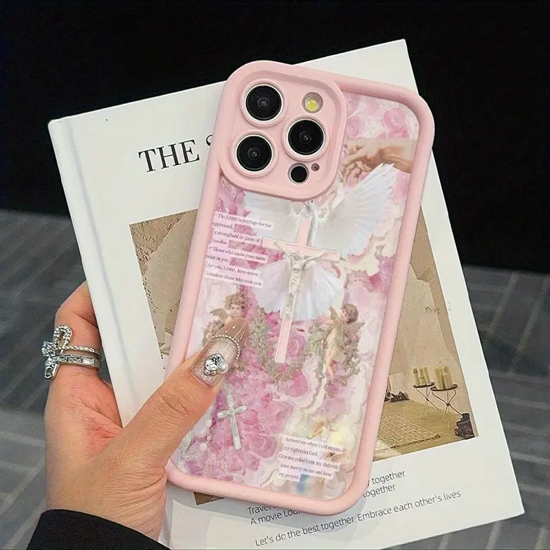 A Pink Cross Pattern Case for iPhone 17 Pro Max 16 16e 15 14 Plus 13 12 Mini 11 Air X XS Pattern Soft TPU Rubber Camera Protection Rugged Mobile Phone Cover Gift Protective Silicone