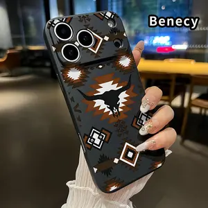 Retro Western Cowboy Pattern Straight Edge Phone Case for iPhone 17 15 16 14 Pro Max 13 12 11 XR XS Plus Air E Shockproof Full Camera Protection Durable Slim Liquid Silicone Cover Smartphone Casing