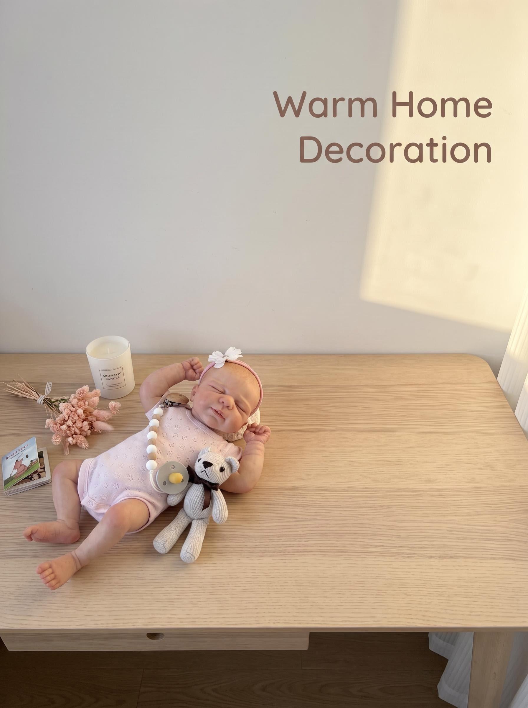 19-Inch Vinyl Body Sleeping Pose Reborn Baby Doll, Realistic Newborn with Pink Hollow-Knit Onesie, Flower Headband, Pacifier Bead Chain, CPC-Certified Handcrafted Collectible Collectibles Gift for Girls, Adults 18+