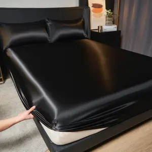 Solid Color Satin Fitted Sheet, 1 Count Soft Comfortable Breathable Bedding, Bedding Supplies for Home Bedroom Dormitory Hotel