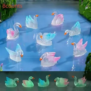 8-Piece Creative Glow-In-The-Dark Colorful Swan Décor, Mini Moss Plant Pot with DIY Accessories, Perfect for Home and Car Desktop Display, Interior Decoration Accessories