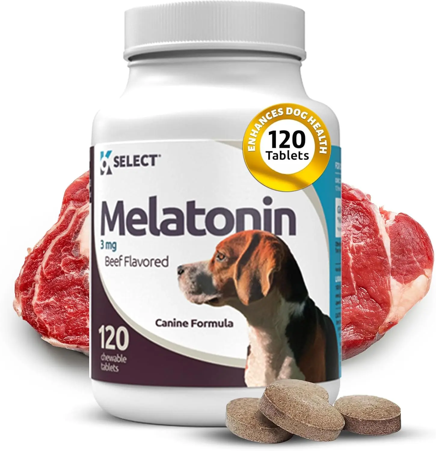 K9 Select 3mg Melatonin Dog Calming Chews - Beef-Flavored Chewable Tablets for Small Dogs - Reduces Stress, Supports Sleep & Composure - 120 Count