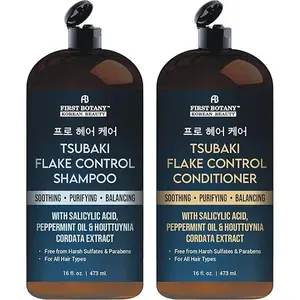 Korean Flake Control Shampoo & Conditioner Set – Soothing, Purifying & Balancing Hair Care – With Zinc Pyrithione, Salicylic Acid – Free from Harsh Sulfates & Parabens – For All Hair Types – 16 fl oz