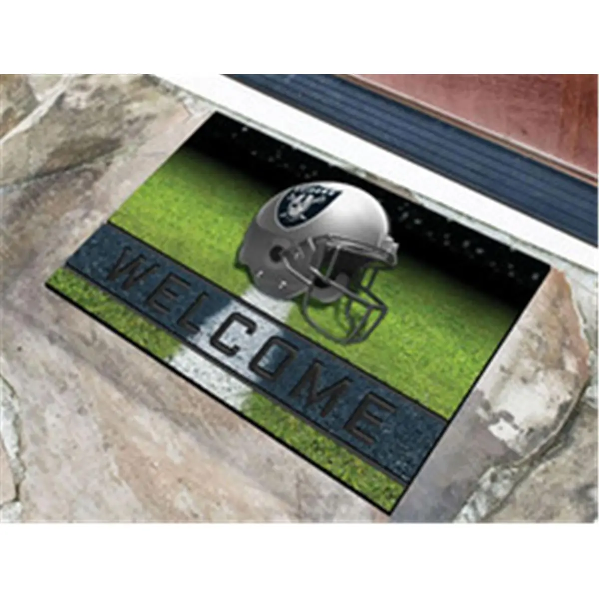 212 MAIN Oakland Raiders Welcome Door Mat, 18x30 in Crumb Rubber, Weatherproof, Fibrous-Look Velvet-Like Household Textile Rug