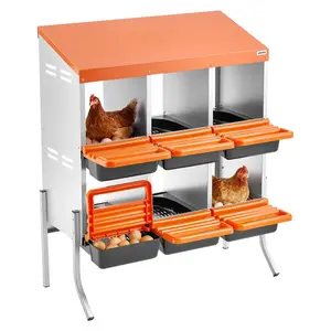 6-Compartment Galvanized Steel & High-Strength Plastic Rollaway Chicken Nesting Boxes, Angled Trays for Easy Egg Collection, With Support Legs, Orange Chicken Laying Boxes
