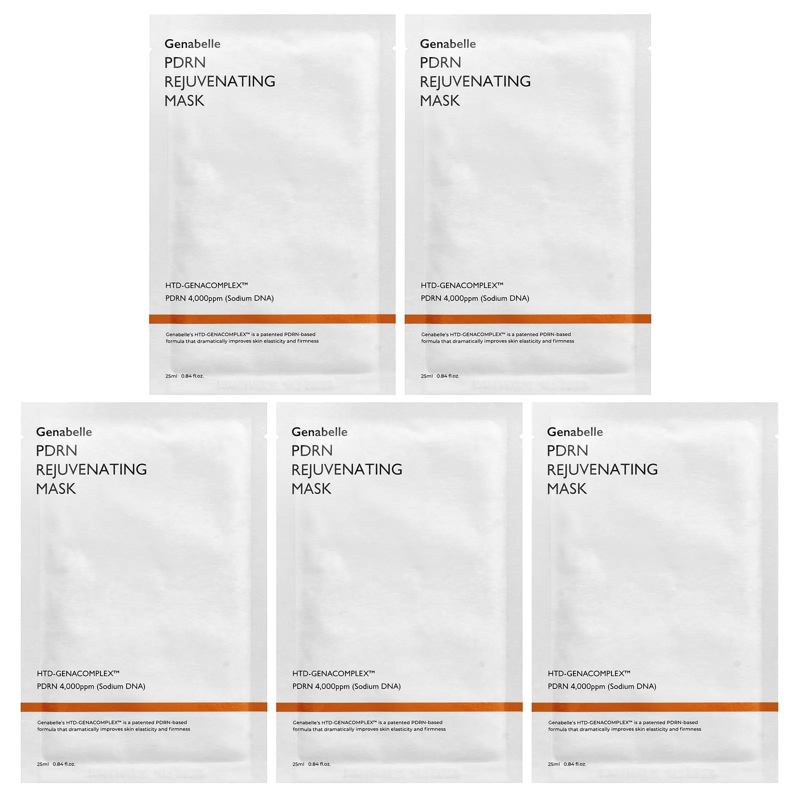 Genabelle PDRN Rejuvenating Beauty Mask, 5 Sheets, 0.84 fl oz (25 ml) Each