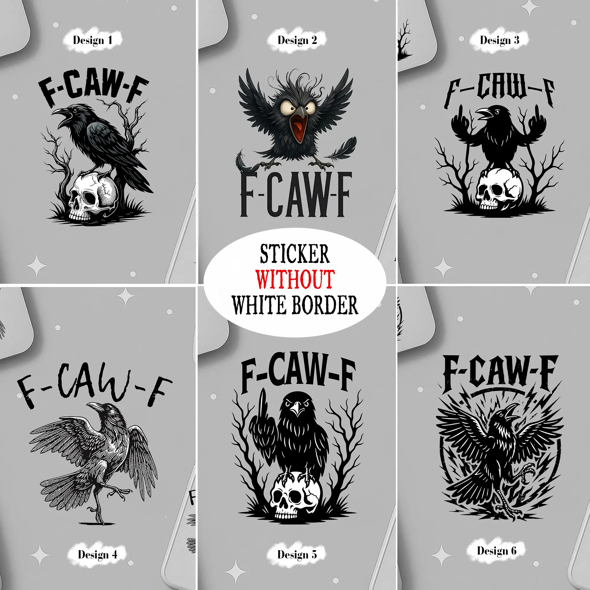 F-Caw-F Funny Crow Black Bird Stickers, Black Crow Raven, Funny Sassy Raven Lover Gift, Black Crow Moonlit Raven Sarcastic Vinyl Sticker
