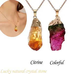 Handmade Natural Amethyst/Citrine Pendant Necklace, 50+5cm