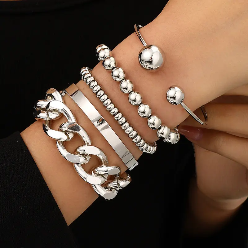 5Pcs Women's Elegant Minimalist Cuff Bangles Set, Trendy All-match & Exquisite Bangles Bracelets, Chic Gorgeous Jewelry As Gift for Girlfriend, Stackable Open Cuff Bracelet for Daily Wear, Party