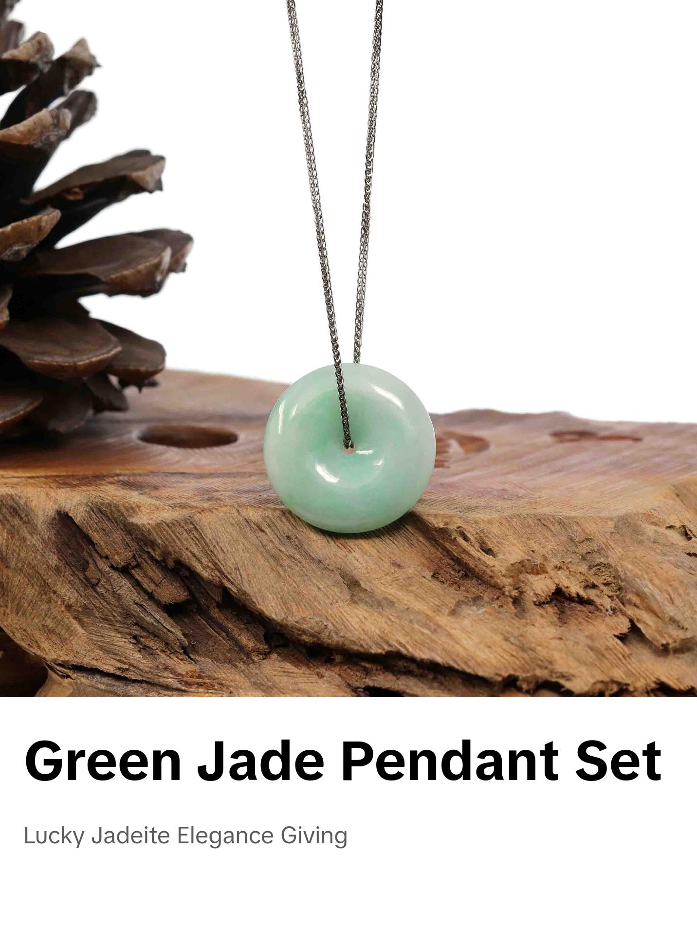 Baikalla "Good Luck Button" Necklace White Green Jadeite Jade Lucky Ping An Kou Pendant