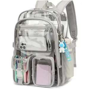 Clear Backpack Heavy Duty Transparent Backpacks Stadium Approved for School Work  Travel (Grey), Large